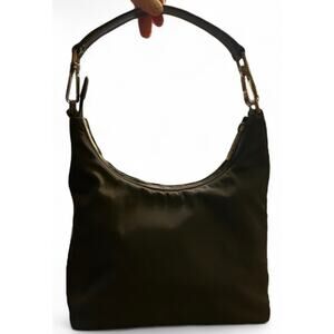 VTG 90s Gucci Nylon Leather Trim Compact Shoulder Bag Black Quiet Luxury Sleek